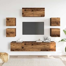 Berkfield Home 7 Piece TV Cabinet Set Wall-mounted Old Wood Engineered Wood in Brown - thumbnail 3