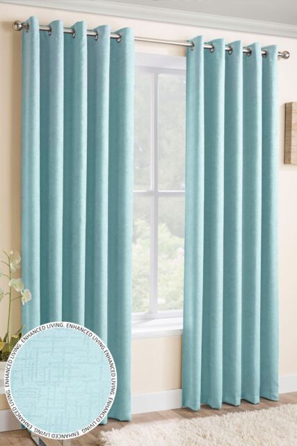 Enhanced Living Vogue' Sky Blue Eyelet Thermal Noise Reducing Dim Out Curtains Pair in Light Blue - Size: 117 cm width x 229 cm drop - image 1