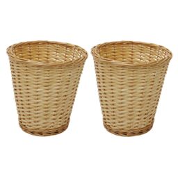 JVL Hand Woven Acacia Set of 2 Round Laundry Willow Baskets with 2 Waste Paper Baskets in Gold - thumbnail 4