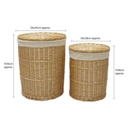 JVL Hand Woven Acacia Set of 2 Round Laundry Willow Baskets with 2 Waste Paper Baskets in Gold - thumbnail 5