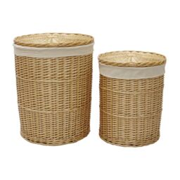 JVL Hand Woven Acacia Set of 2 Round Laundry Willow Baskets with 2 Waste Paper Baskets in Gold - thumbnail 2
