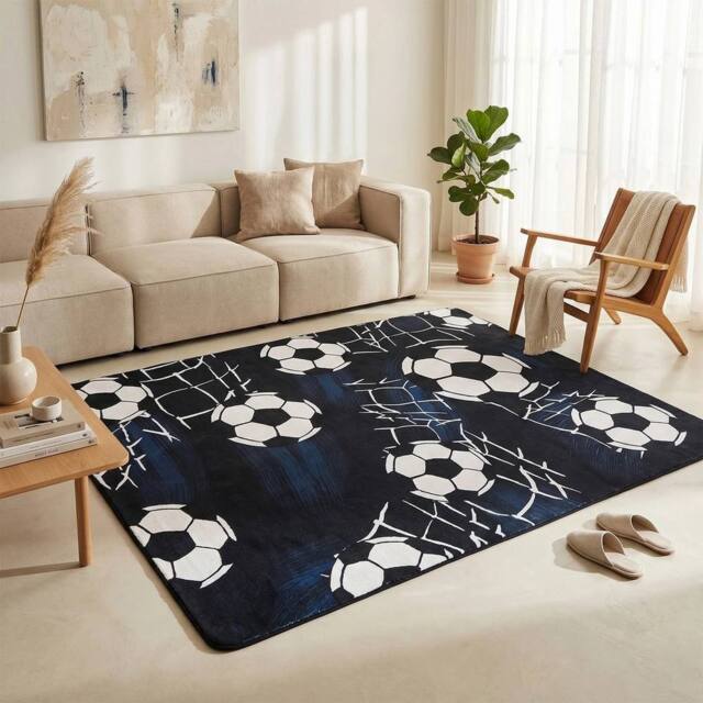 KORVIXA Football Floor Rug Bedroom Living Room in Blue - Size: 100 cm x 110 cm - image 1