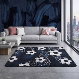 KORVIXA Football Floor Rug Bedroom Living Room in Blue - Size: 100 cm x 110 cm - thumbnail 3