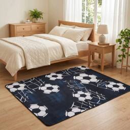 KORVIXA Football Floor Rug Bedroom Living Room in Blue - Size: 100 cm x 110 cm - thumbnail 4