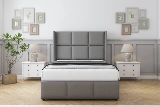 "Comfort Beds Charlie Dumfries Divan Base No Drawers - 54"" Wingback-Footboard in Light Grey - Size: King" - image 1