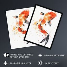 Artery8 Japanese Koi Carp Fish Orange Black Watercolour Framed Art Print - Size: A4 - thumbnail 2