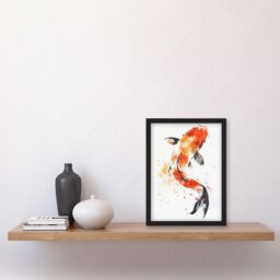 Artery8 Japanese Koi Carp Fish Orange Black Watercolour Framed Art Print - Size: A4 - thumbnail 4