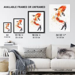 Artery8 Japanese Koi Carp Fish Orange Black Watercolour Framed Art Print - Size: A4 - thumbnail 3