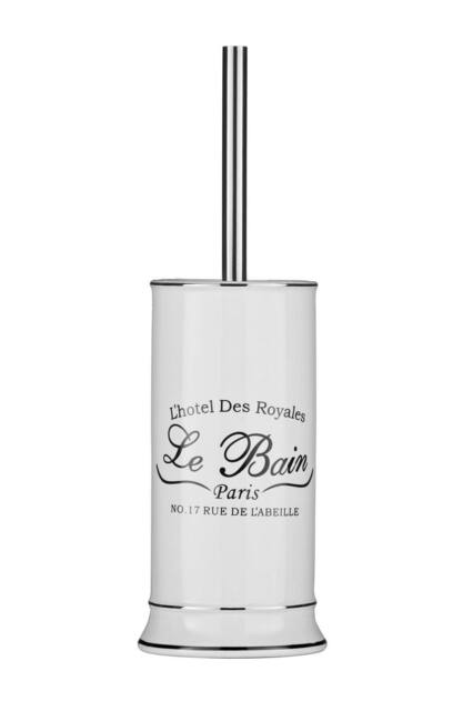 Orsina White Stoneware Toilet Brush & Holder, Bathroom Loo Brush Set With Black Lettering, Sturdy Lavatory Brushes - image 1