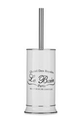 Orsina White Stoneware Toilet Brush & Holder, Bathroom Loo Brush Set With Black Lettering, Sturdy Lavatory Brushes