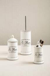 Orsina White Stoneware Toilet Brush & Holder, Bathroom Loo Brush Set With Black Lettering, Sturdy Lavatory Brushes - thumbnail 4