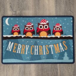 Samuel Alexander 60cm x 40cm Festive Owls Fabric Christmas Doormat in Blue - Size: 60 cm x 40 cm - thumbnail 7