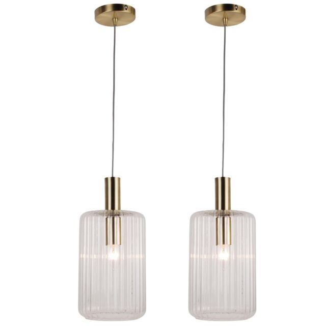 First Choice Lighting Set of 2 Fluted Glass Pendant with Clear Glass & Bronze - image 1