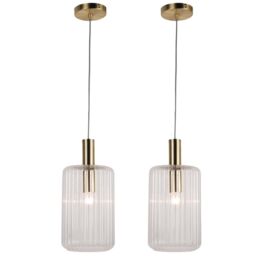 First Choice Lighting Set of 2 Fluted Glass Pendant with Clear Glass & Bronze