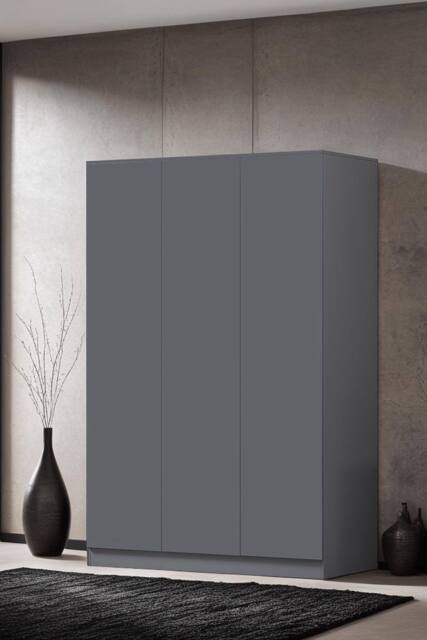 FWStyle Slow Close 3 Door Triple Wardrobe Dark Matt Grey in Dark Grey - image 1