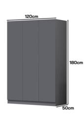 FWStyle Slow Close 3 Door Triple Wardrobe Dark Matt Grey in Dark Grey - thumbnail 5