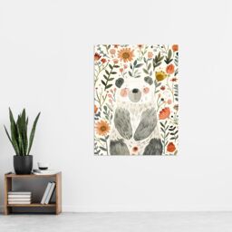 "Artery8 Happy Cute Baby Bear with Flowers Watercolour Wall Art Print - Size: W18"" x H24""" - thumbnail 4