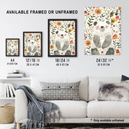 "Artery8 Happy Cute Baby Bear with Flowers Watercolour Wall Art Print - Size: W18"" x H24""" - thumbnail 3