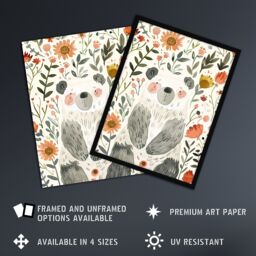"Artery8 Happy Cute Baby Bear with Flowers Watercolour Wall Art Print - Size: W18"" x H24""" - thumbnail 2