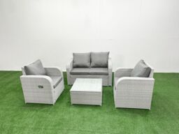 Fimous Light Grey PE Wicker Rattan Garden Furniture Set Sofa Set Reclining Adjustable Chair Square Coffee Table 4 Seater - thumbnail 1