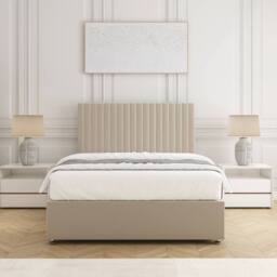 "BSSPOKE Brooke Velvet Divan Bed Set 24"" Headboard 2Drawers Footend & Mattress in Cream - Size: Small Double" - thumbnail 2