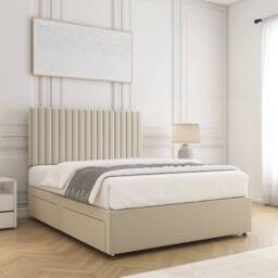 "BSSPOKE Brooke Velvet Divan Bed Set 24"" Headboard 2Drawers Footend & Mattress in Cream - Size: Small Double" - thumbnail 3