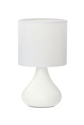 Orsina White Ceramic Table Lamp with EU Plug, Soft Fabric Drum Shade, Nordic Style Droplet Design - thumbnail 2