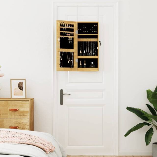 Berkfield Home Mirror Jewellery Cabinet Wall Mounted 30x8.5x67 cm in Light Tan - image 1