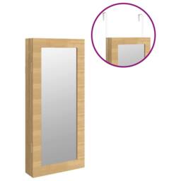 Berkfield Home Mirror Jewellery Cabinet Wall Mounted 30x8.5x67 cm in Light Tan - thumbnail 9
