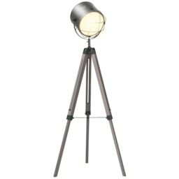 HOMCOM Tripod Floor Lamp Steel Pine Wood Finish Height Adjustable in Grey - thumbnail 2