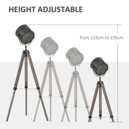 HOMCOM Tripod Floor Lamp Steel Pine Wood Finish Height Adjustable in Grey - thumbnail 4