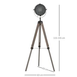 HOMCOM Tripod Floor Lamp Steel Pine Wood Finish Height Adjustable in Grey - thumbnail 3