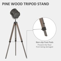 HOMCOM Tripod Floor Lamp Steel Pine Wood Finish Height Adjustable in Grey - thumbnail 6