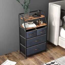 Costway Chest of Drawers Free Standing Floor Storage Dresser Large Bedroom Cabinet in Brown - thumbnail 3