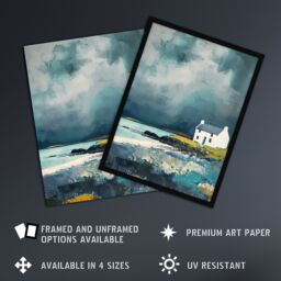 "Artery8 Classic Scottish Lochside Cottage Oil Painting Wall Art Print in Grey - Size: W18"" x H24""" - thumbnail 2