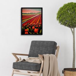 "Artery8 Wall Art Print Red Tulip Fields Of Holland Netherlands Modern Oil Art Framed in Black - Size: W12"" x H16""" - thumbnail 2