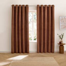 Furn Verso Suede-Look 100% Blackout Eyelet Curtain Pair in Orange - Size: 117 cm width x 183 cm drop - thumbnail 7
