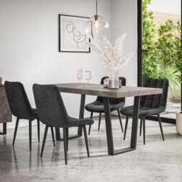 More4Homes Aria Dining Table & Chairs - Concrete Effect Table Top w Black Legs + Nova Velvet Dining Chair Set Of 6 - thumbnail 1