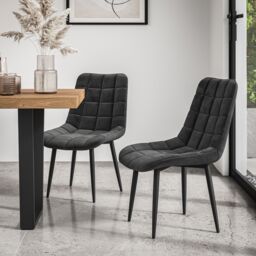 More4Homes Aria Dining Table & Chairs - Concrete Effect Table Top w Black Legs + Nova Velvet Dining Chair Set Of 6 - thumbnail 5