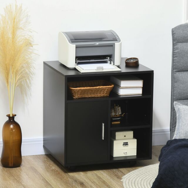 HOMCOM Multi-Storage Printer Unit Office Organisation w/ 5 Compartments in Black - image 1