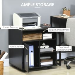 HOMCOM Multi-Storage Printer Unit Office Organisation w/ 5 Compartments in Black - thumbnail 4