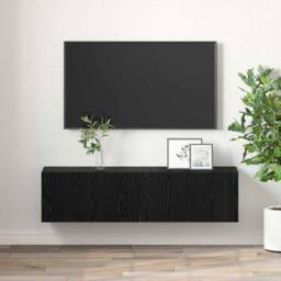Berkfield Home TV Cabinet Set Black Oak Engineered wood Small TV Cabinet - thumbnail 4