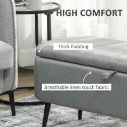 HOMCOM Storage Ottoman Bench, Linen Fabric Footstool with Steel Legs in Light Grey - thumbnail 5