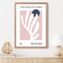 ARTZE Matisse Floral Cutout Pink & Blue Exhibition Framed Print SIZE: A2 with Oak Frame in Navy - Size: A4 - thumbnail 2