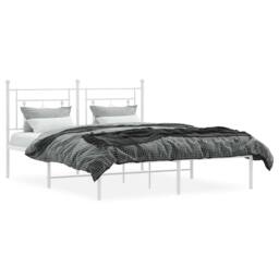 Berkfield Home Metal Bed Frame without Mattress with Headboard White 150x200cm - Size: 150x200 cm - thumbnail 5