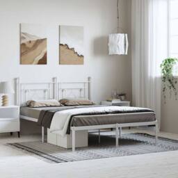 Berkfield Home Metal Bed Frame without Mattress with Headboard White 150x200cm - Size: 150x200 cm - thumbnail 2