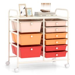 Gymax 9-Drawer Rolling Storage Cart Tools Scrapbook Paper Organizer With Metal Frame in Red