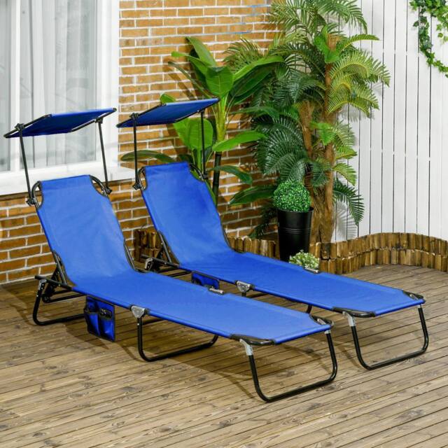 OUTSUNNY 2 Piece Folding Sun Loungers with Adjustable Backrest, Blue - image 1