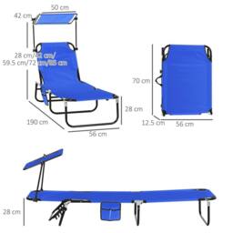 OUTSUNNY 2 Piece Folding Sun Loungers with Adjustable Backrest, Blue - thumbnail 3