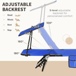 OUTSUNNY 2 Piece Folding Sun Loungers with Adjustable Backrest, Blue - thumbnail 4